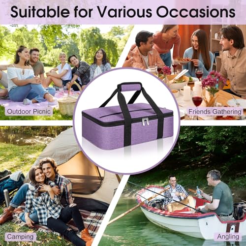 Insulated Casserole Carrier, Portable Casserole Carrier for Hot or Cold Food Lunch Tote Warmer or Cooler Bag, Lasagna Lunch Bag for Potluck Parties- Fits 9" x 13" Baking Dish-Purple - color: Purple, size: 16x10x4 in