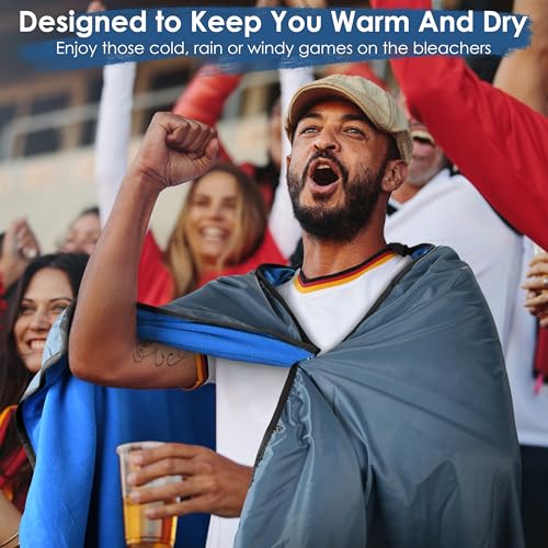 Catalonia Waterproof Stadium Blanket, Windproof Wearable Poncho for Football Sideline & Sports Events for Fans, Portable, Durable Outdoor Blanket for Camping & Tailgating - color: Grey / Blue