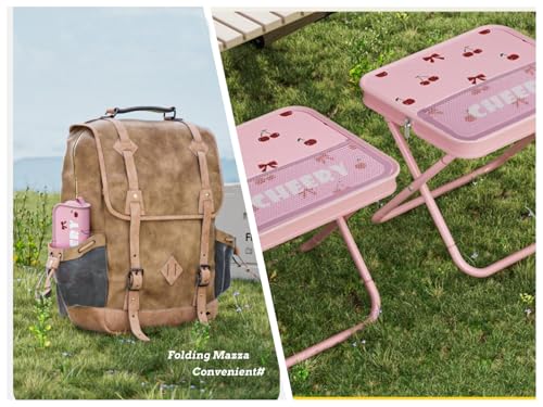 Portable Ultralight Travel Stool Camping Chair Stool - Pink Cherry Carbon Steel with Storage Pockets, Handbag Style Pocket Foldable，Pocket Chair (M-Suitable Weights 0 to 150 LBS) - color: Pink Cherry