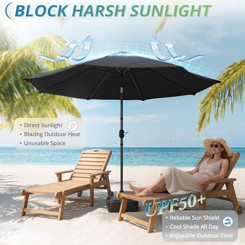 LUE BONA 10FT Patio Umbrella, Waterproof Outdoor Market Umbrella with Easy Crank & Tilt, Patio Table Umbrella for Deck Garden Backyard Pool, Black - color: Black