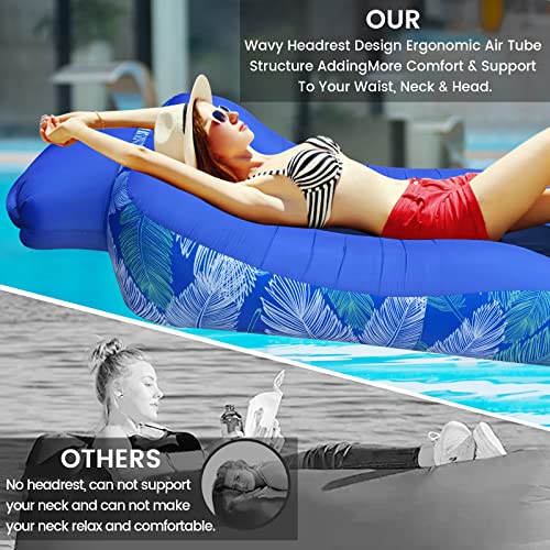 ele ELEOPTION Outdoor Inflatable Camping Couch Waterproof Portable Blow Up Air Sofa Chair Lounger for Backyard Beach Traveling Camping with Compression Sacks (Blue Feather) - color: Blue Feather