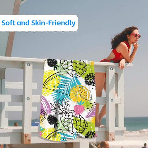 Strawberry Microfiber Beach Towels,Tropical Abstract Pineapple Strawberry and Orange Oversized Absorbent Bath Towels,Soft Quick Dry Thin Camping Towel for Adults Women Men,29.5"×59" - color: Tropical Abstract Pineapple Strawberry and Orange