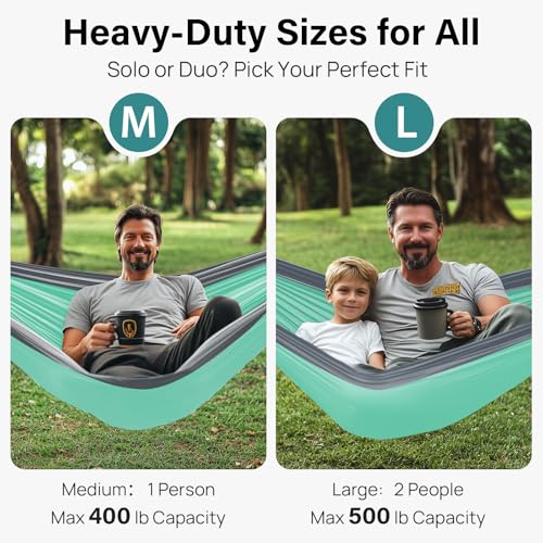 Kootek Camping Hammock, Portable Hammocks with Tree Straps & Attached Carry Bag, Camping Essentials Gear, Perfect for Outside Indoor Hiking Beach Backpack Travel - color: Turquoise & Grey, size: Large