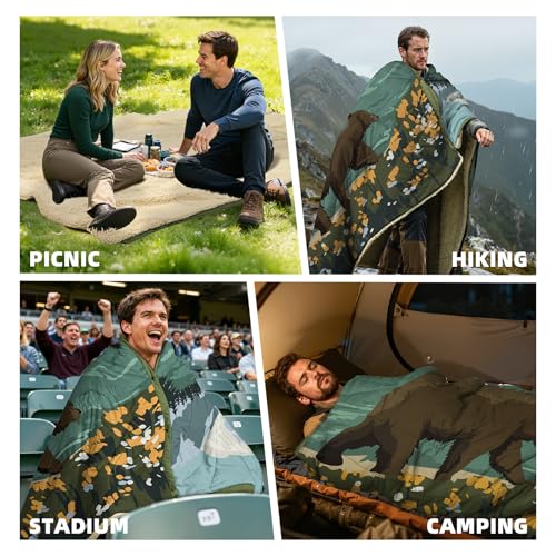 Outdoor Camping Blanket with Sherpa Lining, Extra Warm Thick Camp Blankets and Puffy Ultralight Soft Poncho DWR Camping Quilt for Cold Weather, Adventure, Sleeping, Backpacking 78"x 56" - color: Haze Blue, size: 78 x 56 inches
