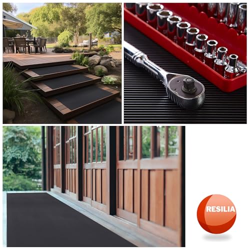 RESILIA Black V-Groove Utility Runner - Waterproof Vinyl Floor/Surface Protector, Heavy Duty Mats, Indoor Hardwood, Hard Floors, Garage, Hallway, Entryway, Kitchen, & Outdoor, 27” x 12’, Made in USA - size: 27" x 144"
