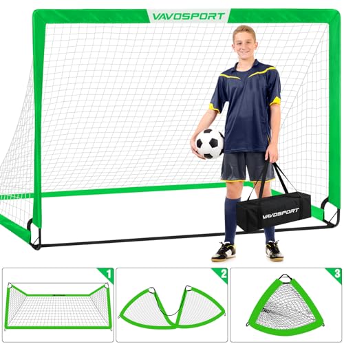 VAVOSPORT Soccer Goal, 2 of 6'x4' Kids Soccer Goals for Backyard Set, Portable Pop Up Soccer Net, Practice Soccer Training Equipment with Ball, Cones for Toddler,Youth Sports Outdoor Games Yard Play - color: Green