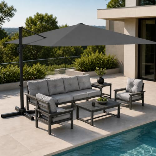 Kingdura 10' X 10' Cantilever Patio Umbrella, Large Square Aluminum Outdoor Offset Umbrella with 360-degree Rotation, 4 Position Tilt, UV Protection for Pool Deck Garden Patio (Grey) - color: Grey, size: 10x10 FT (No Base)