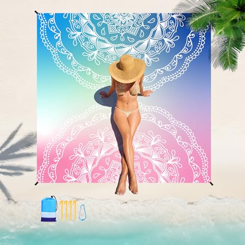 Beach Blanket 78''×110'' Suits 1-7 Adults Waterproof Sandproof Oversized Lightweight Sand Free Beach Blanket Large Picnic Mat for Travel Camping Picnic Hiking - color: Half Mandala, size: 78''x110''