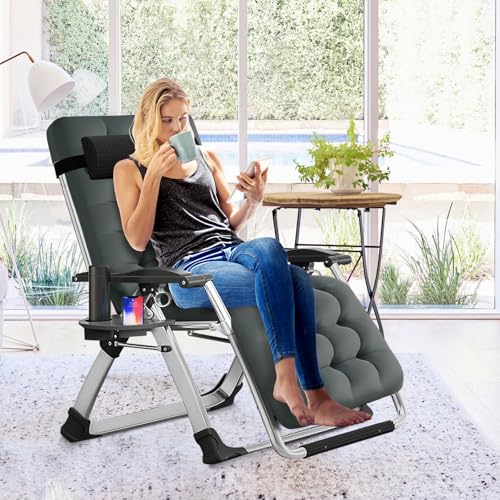 Slsy Zero Gravity Chair, Reclining Lounge Chair with Removable Cushion & Tray for Indoor and Outdoor, Patio Recliner Folding Reclining Chair - color: Brume, style: Zero Gravity Chair