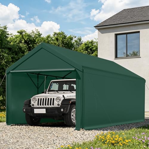 Carport, 10x20ft Heavy Duty Car Port, Portable Garage with Steel Frame, Carports Canopy Storage Shed Party Tent with Waterproof Tarp for Car Boat Truck (Green) - color: Green