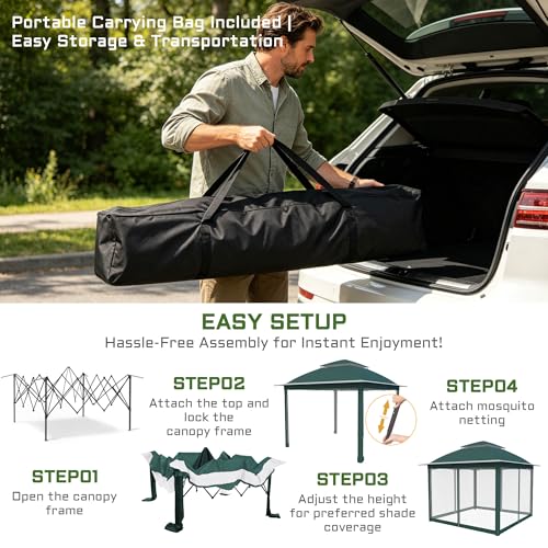 11'X11' Gazebo Pop Up with 4 Sidewalls Mosquito Netting, Heavy Duty Patio Gazebo Canopy Tent with Double Air Roofs for Backyards, Patios, Decks, Gardens, Parks - color: Green Top