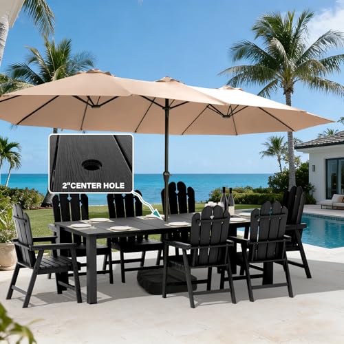 9-Piece Patio Dining Set, Outdoor Dining Set for 8, Large HDPE All-Weather Outdoor Furniture with 89.57” Umbrella Hole Table, 8 Armchairs, Black - color: Black, size: 8 Armchairs