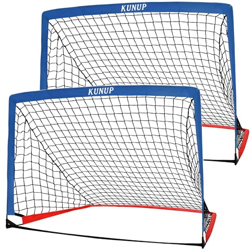2 of 5×3 6x4 9x5 FT Portable Kids Soccer Goals Set, Foldable Soccer Practice Nets for Backyard with Carrying Bag for Toddler Youth Pop Up Soccer Training Equipment Indoor Outdoor Sports Game Gift - color: Blue+Red, style: 5x3FT