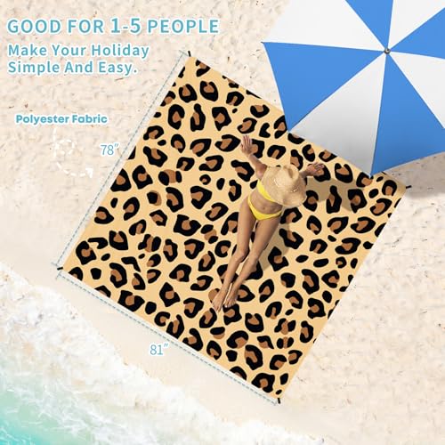 Beach Blanket 78''×81'' Suits 1-5 Adults Waterproof Sandproof Lightweight Oversized Large Picnic Mat Blanket for Beach Travel Camping Picnic Hiking - color: Leopard Print, size: 6'9" x 6'6"