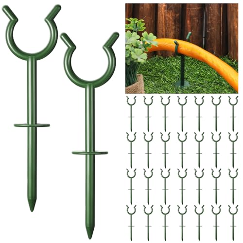 Taiyin 20 Pcs 3/4'' Garden Hose Holder Brackets Garden Guide Holder Decorative Outdoor Guide Stakes Support Spike Plant Tool to Keep Off Lawn for Yard (Green) - color: Green
