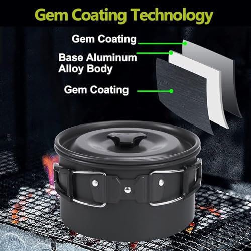 aiGear Camping Cooking Set Cookware Mess Kit with Storage Bag Pot Pan Set Camping Accessories for Outdoor Camping Hiking Picnic Portable and Lightweight Aluminum - color: Green8pcs