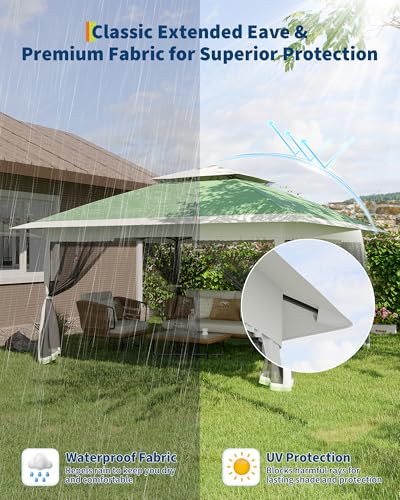 Garvee 12x12FT Pop Up Gazebo with Mosquito Netting, Outdoor Canopy Tent Easy Setup for Backyard Patio Garden Deck, Olive Green - color: Olive Green, size: 12FT