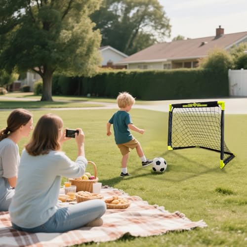 Mini Folding Soccer Goal Set for Kids,Indoor Outdoor Portable Training Goal with Ball & Pump,3x2x2ft (Black/Green)