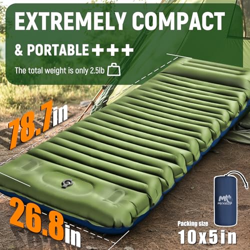 Myxslop Camping Sleeping Pad, Thick 5 Inch Camping Mat with Pillow Built-in Foot Pump Ultralight Inflatable Sleeping Pads for Camping, Backpacking, Hiking, Tent - color: Green