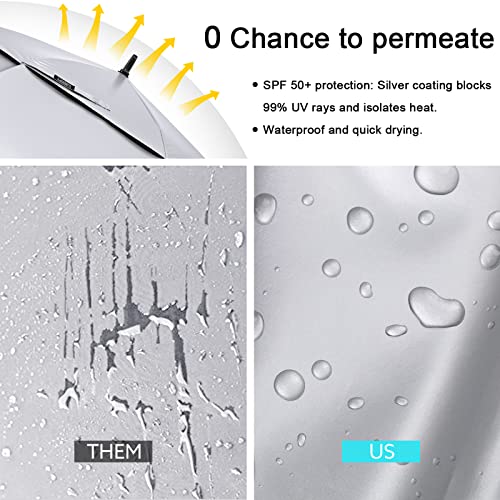 G4Free Vented UV Golf/Beach Umbrella 68" Arc, Auto Open Oversize Extra Large Windproof Sun Shade Rain Umbrellas - color: Silver/Black