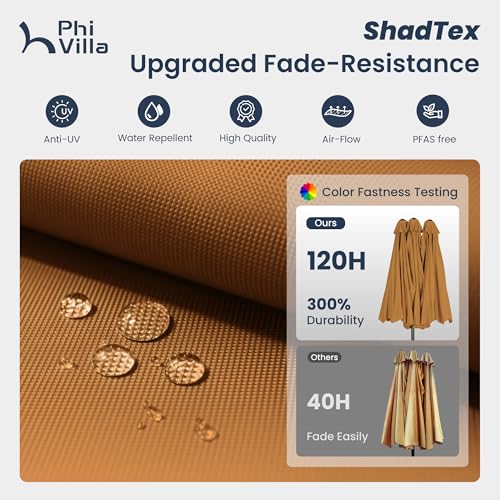 PHI VILLA 15ft Large Patio Umbrellas with Base, Outdoor Double-Sided Rectangle Market Umbrella for Pool Lawn Garden, Tawny - color: Tawny