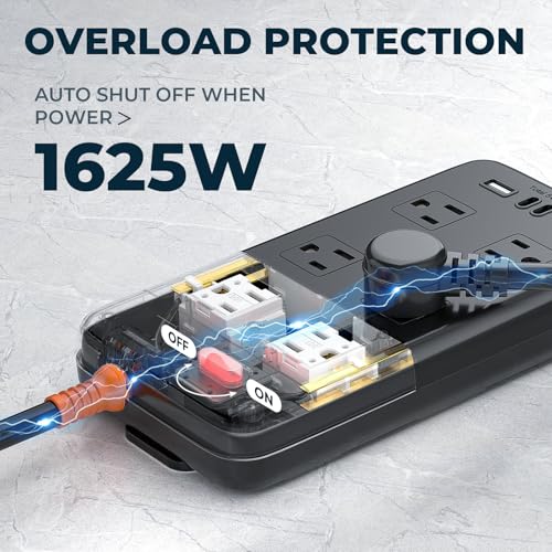 Outdoor Power Strip Weatherproof, IPX6 Waterproof Surge Protector with 6 Wide Outlets and 2USB A&2USB C, 1625W/13A, 6FT Extension Cord, Wall Mountable for Indoor Outdoor, UL FCC Listed - size: 6FT, style: 6AC+4USB