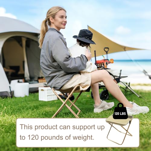 Collapsible Stool Folding Stool for Adults, Foldable Backpack Stool Portable Chair Heavy Duty Compact Travel Camping Stool with Storage Pocket, Portable Folding Seat for Fishing Hiking (Khaki, S) - color: Khaki, size: Small