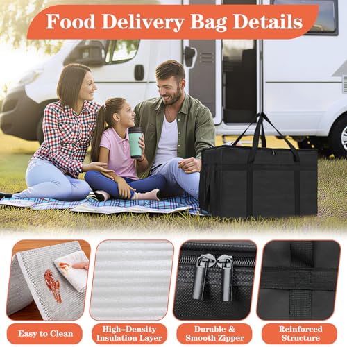 PEASUG XXXL Insulated Bags for Food Delivery with Removable Hard Bottom,Pizza Delivery Bags, Large Capacity Cooler Bag Keep Food Warm for Grocery Shopping and Catering, Foldable, Heavy-Duty (Black) - color: Black