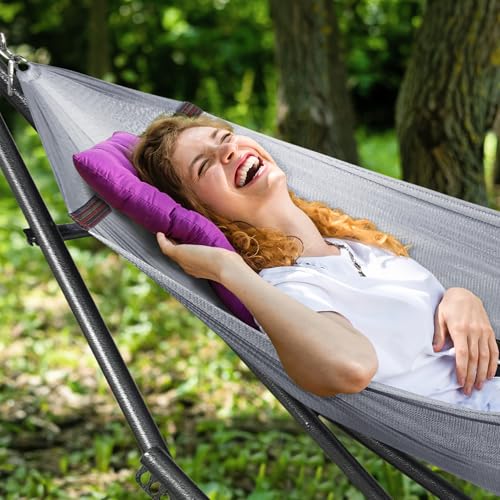 Tranquillo Universal Double Hammock with Stand Included for 2 Persons/Foldable Hammock Stand 600 lbs Capacity Portable Case - Inhouse, Outdoor, Camping, Grey - color: 1. Grey