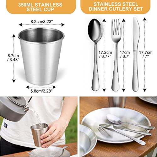 Odoland Stainless Steel Camping Mess Kit for Family & Person, Cooking Tableware Utensils with Plates Bowls Forks Spoons Knives & Savings Bag for Camping, Backpacking, Hiking, Picnic - style: 1 Person Set