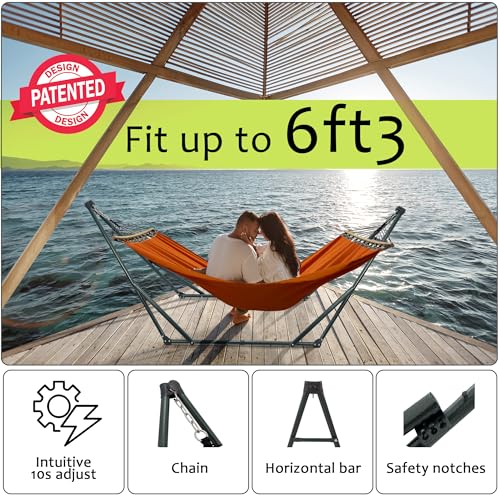 Tranquillo Sturdy Steel Hammock with Stand Premium Cotton Canvas Hammock, 600 lbs Capacity Hammock Stand Folding, Portable 30-Second Fold Unfold Hammock for Camping, Orange - color: 2. Orange