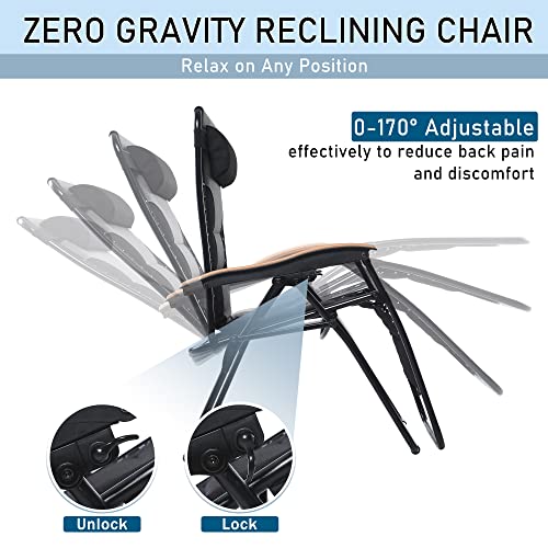PHI VILLA XXL Oversized Padded Zero Gravity Chair Set of 2, Foldable Patio Recliner, 30" Wide Seat Anti Gravity Lounger with Armrest and Cup Holder, Support 400 LBS (Black) - color: Black, style: 2 Pcs