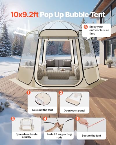 VEVOR Pop up Sports Tent, 8 Sizes Optional Clear Bubble Tent for 1-6 Person, Waterproof Outdoor Pod with Floor Mat & Top Cover, Garden Igloo Dome Tents Camping Shelter for Sports Watching - color: Clear, size: 10'l X 9.2'w X 7.2'h