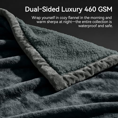 Waterproof Blanket for Bed - Blanket with Waterproof & Stain Proof, Splash Resistant, Machine-Washable Flannel is Soft and Comfortable, Suitable for Sofa (80"x90", Silver Gray/Dark Gray) - color: Gray/Dark Gray, size: 80''x90''
