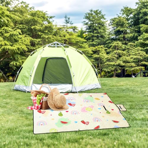 Cute Large Picnic Blanket 79"X60" Waterproof Outdoor Picnic Beach Mat Rug Sand Proof Foldable Compact & Portable Cozy Blanket for Camping Lawn Grass Hiking Concerts Tent Indoor Play Mat, Fruit & Heart - color: Fruit