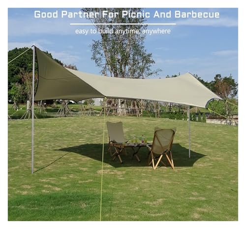 5.1x5.1m Large Tarp Waterproof Shade Sail Sun Shelter Camping Awning Tent Sunshade Outdoor Garden Canopy(Khaki)
