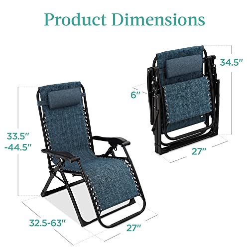 Best Choice Products Oversized Zero Gravity Chair, Folding Outdoor Patio Recliner, XL Anti Gravity Lounger w/Removable Cushion, Cup Holder, Side Tray, 350lb Capacity - Graphite Blue - color: Graphite Blue