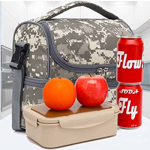 FlowFly Kids Double Decker Cooler Insulated Lunch Bag Large Tote for Boys, Girls, Men, Women, With Adjustable Strap, Digital Camo - color: Digital Camo