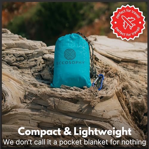ECCOSOPHY 60x55" Blue Waterproof Compact Pocket Beach Blanket - color: Blue