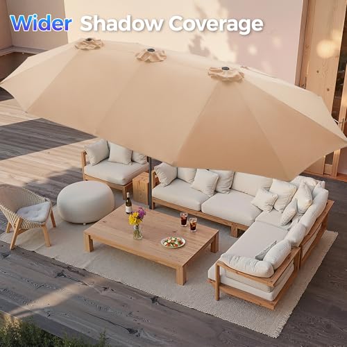 SUPERJARE 15FT Outdoor Umbrella for Patio, Double sided Pool Umbrellas with Fade Resistant Canopy, Large Table Umbrella for Deck, Market, Backyard - Beige(No Base) - color: Beige, size: 15FT