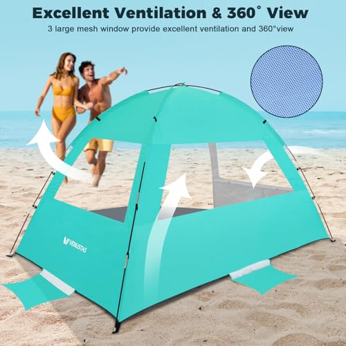Venustas Beach Tent Sun Shelter for 3/4/6/8 Person, UPF 50+ UV Protection Beach Canopy, Lightweight and Easy Setup Cabana, Portable Shade Tent - color: Crystal Mint, size: 4 Person