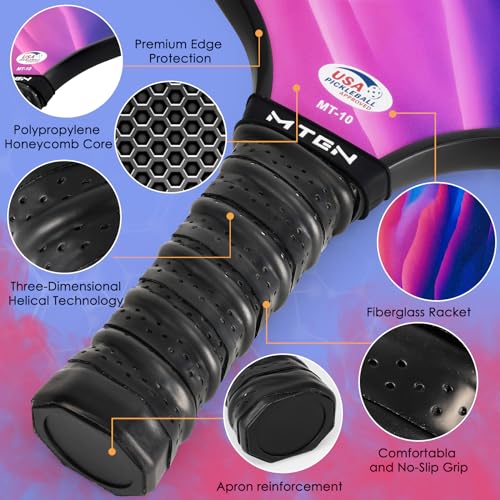 Pickleball Paddles Set of 2 or 4, or Single Paddle – USAPA Approved Fiberglass Surface Pickleball Rackets Set for Men & Women - color: Pink black*2