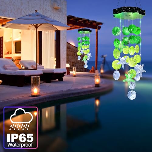 Solar Shell Gift for Mom Grandma Girls, White & Green Solar Christmas Wind Chimes for Outside, Outdoor Decorative Mobile Lights for Garden, Yard, Patio, Window, Party, Christmas Decorations - color: White & Green