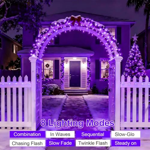 QITONG 4 Pack Solar Fairy Lights, Each 33ft 100 LED Purple Christmas String Light Outdoor Waterproof, 8 Modes Silver Wire Twinkle Mini Lights - color: Purple, size: 4Pack*100LED