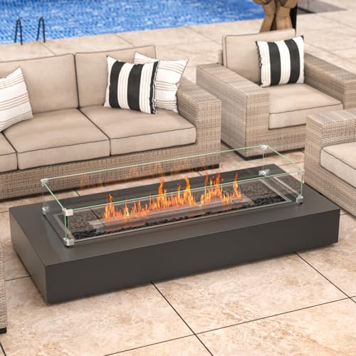 41.5 x 13.5 x 6 Inch Glass Wind Guard for Propane Gas Fire Pit Table, Rectangular Thick Tempered Glass Shield, Firepit Glass Barrier with Aluminum Corner Bracket & Rubber Feet - size: 41.5" x 13.5" x 6"