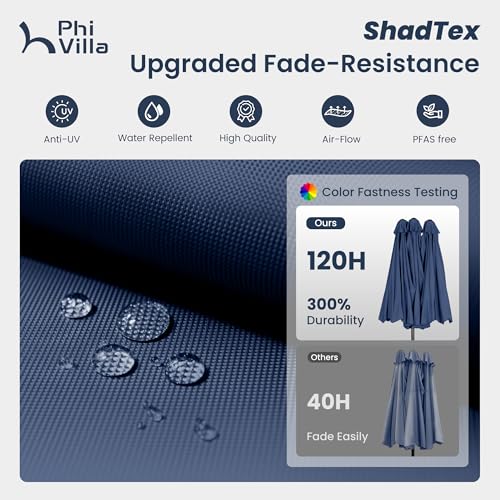 PHI VILLA 15ft Large Patio Umbrellas with Base Included, Outdoor Double-Sided Rectangle Market Umbrella with Crank Handle, for Pool Lawn Garden, Navy Blue - color: Navy Blue
