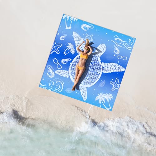 Oversized Beach Blanket (79" x 79") - Sandproof & Waterproof Outdoor Picnic Mat for 4-7 Adults - Lightweight, Foldable & Portable Ground Cover for Travel, Camping, Festivals - color: Sea Translucent Turtle