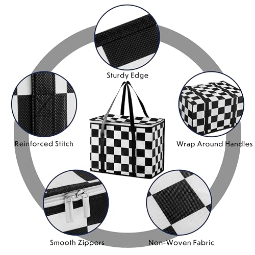 Ohocut Checkered Insulated Grocery Bags 2 Pack, Checkerboard Cooler Shopping Bags for Groceries, Insulated Bags for Food Delivery - color: Black and White