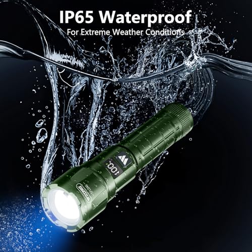 WdtPro LED Rechargeable Flashlight 2 Pack, 3 Modes Super Bright High Lumens Flashlights, Zoomable Tactical Flash Light with LCD Display, IP65 Waterproof Flashlights for Home Emergency Camping - Green - color: Green