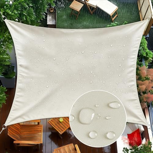 12' x 16' Rectangle Waterproof Sun Shade Sail, Sail Shades Canopy Cloth Shelter Cover, 95% UV Blockage & Water Resistant, Sunshade Awning Canopies Outdoor for Patio Garden Backyard Deck -Cream - color: Cream, size: 12' X 16'